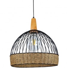 Φωτιστικό Κρεμαστό Μονόφωτο Φ35cm E27 230V Μαύρο με Σχοινί 4027A